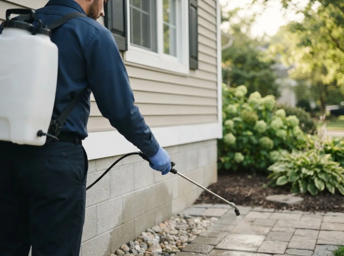 Pest control technician inspecting a home in Bradford, IL